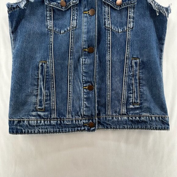 Los Angeles Denim Co Vest Womens S Harley Trucker Utility Button Up Fringed Blue - Picture 5 of 9